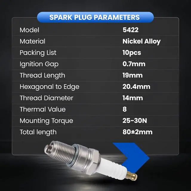 Alt view image 7 of 7 - 5422 Spark Plugs 10 Pack - Compatible with Honda Compatible with Suzuki for Aprilia for Derbi for Yamaha For Motorcycle - Nickel - Replaces BR8ES Spark Plug