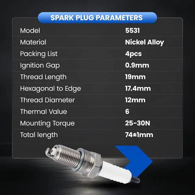 Alt view image 7 of 7 - 5531 Spark Plugs 4 Pack - Compatible with Honda for Kawasaki Compatible with Suzuki for Triumph For Motorcycle - Replaces DPR6EA-9 Spark Plug