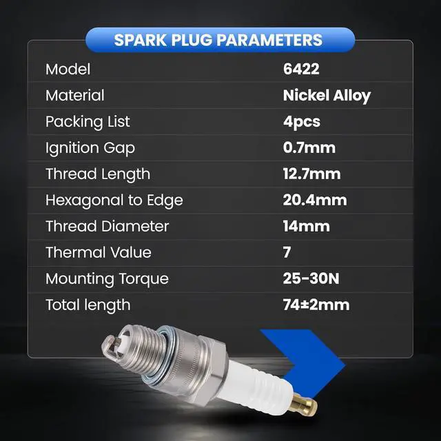 Alt view image 7 of 7 - 6422 Spark Plugs 4 Pack - Compatible with Aprilia Arctic Cat compatible with Kawasaki for Suzuki for Volvo for Yamaha For Motorcycle - Nickel - Replaces BPR7HS Spark Plug