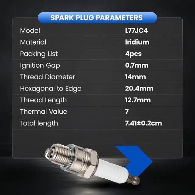 Alt view image 4 of 7 - L77JC4 Marine Spark Plugs 4 Pack - Compatible with Nissan NS 9.9B-40D, Compatible with Suzuki DT9.9-DT30C, Tohatsu M9.9D2-M40D2, Yamaha 150 Series - Replaces RS37YC for Outboard Motors