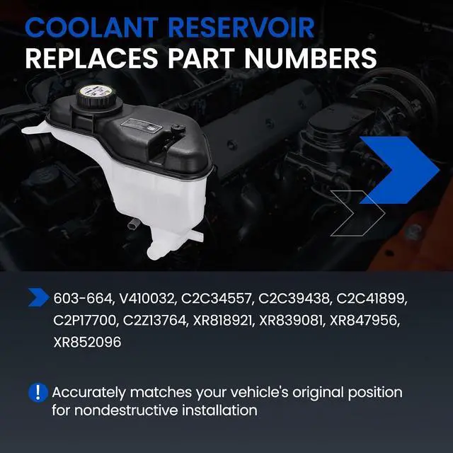 Alt view image 3 of 7 - 603-664 Engine Coolant Reservoir Tank for Jaguar S-Type/XF/XJ8 | Fits Jaguar S-Type 2000-2008 & XF/XJ8 2004-2010 3.0-5.0L; OE C2C34557/C2Z13764; 2L, pressurized cap, with sensor; Direct fit