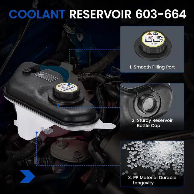 Alt view image 4 of 7 - 603-664 Engine Coolant Reservoir Tank for Jaguar S-Type/XF/XJ8 | Fits Jaguar S-Type 2000-2008 & XF/XJ8 2004-2010 3.0-5.0L; OE C2C34557/C2Z13764; 2L, pressurized cap, with sensor; Direct fit