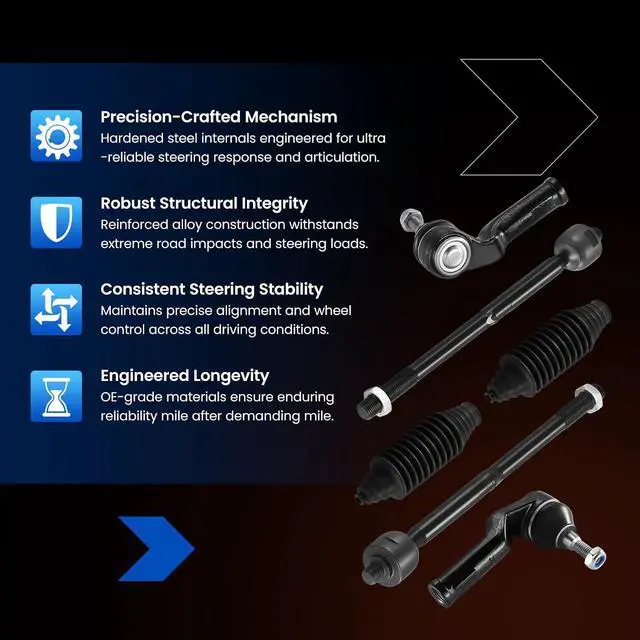 Alt view image 6 of 7 - 6-PC Tie Rod Ends Kits Compatible with Ford Focus 2012-2018,2x Inner tie rod EV800898,1x Outer tie rod ES800954,1x Outer tie rod ES800955,2x dust cover