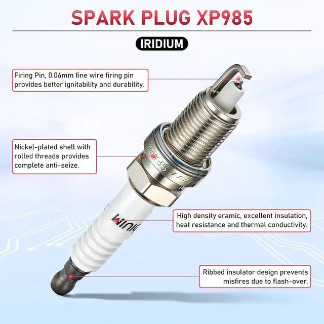 Alt view image 2 of 7 - XP985 Iridium Spark Plugs 4 Pack Compatible with Honda Civic Accord Odyssey CR-V Avenger Journey Compass Elantra Sebring Soul 1.6L 1.8L 2.0L 2.1L 2.2L 2.3L 2.4L 2.6L L4 for 9203 ZFR5FIX-11 2477