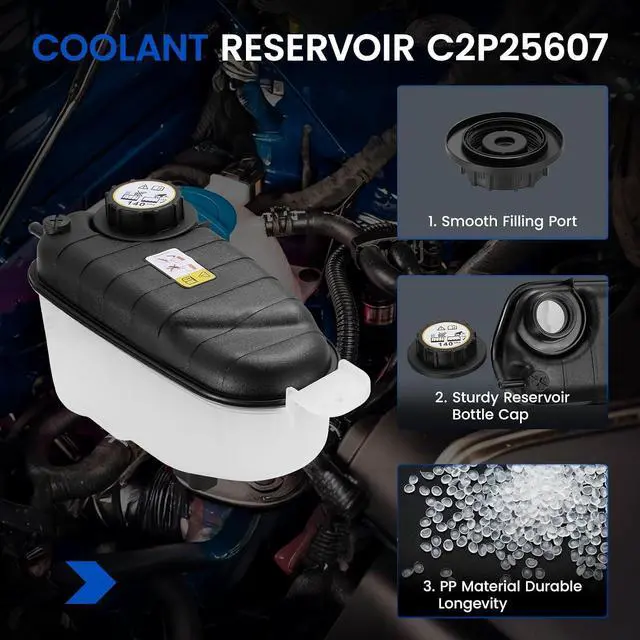 Alt view image 2 of 7 - C2P25607 Engine Coolant Reservoir Tank for Jaguar F-Type/XK 14-21 | Fits Jaguar F-Type 2014-2021 3.0/5.0L & XK/XKR/XKR-S 2007-2015 4.2/5.0L; OE C2P25607; 2.45L, 29PSI cap, with sensor; Direct