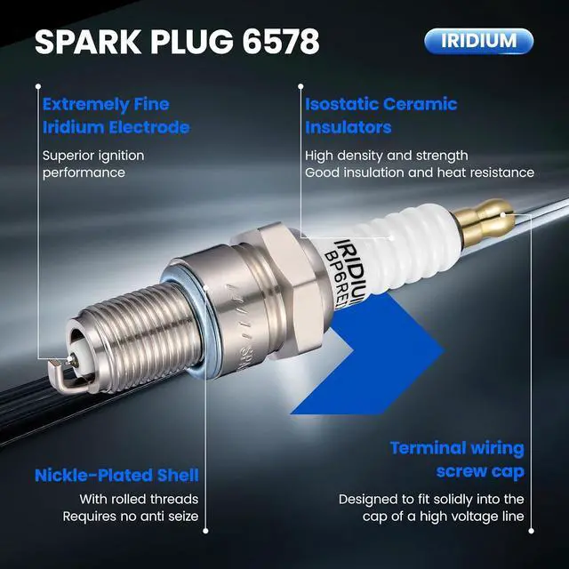 Alt view image 2 of 7 - 6578 Iridium Spark Plugs 8 Pack - Compatible with Buick Compatible with Cadillac Chevy Cherokee 300 Special Calais Suburban Caravan Dakota Dart, 2.0L 3.2L 5.0L - Replaces BPR4ES Spark Plug