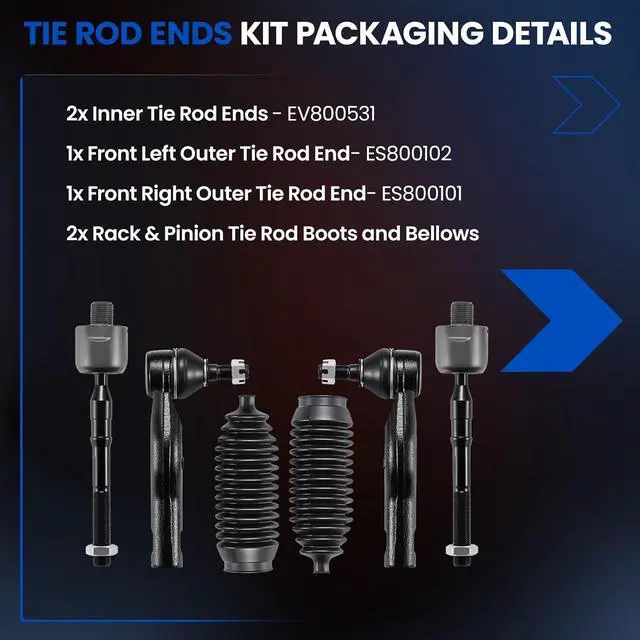 Alt view image 3 of 7 - 6-PC Tie Rod Ends Kits Compatible with Ford Fusion 2006-2012,2xInner tie EV800531,2xOuter ES800101 ES800102,2xdust cover