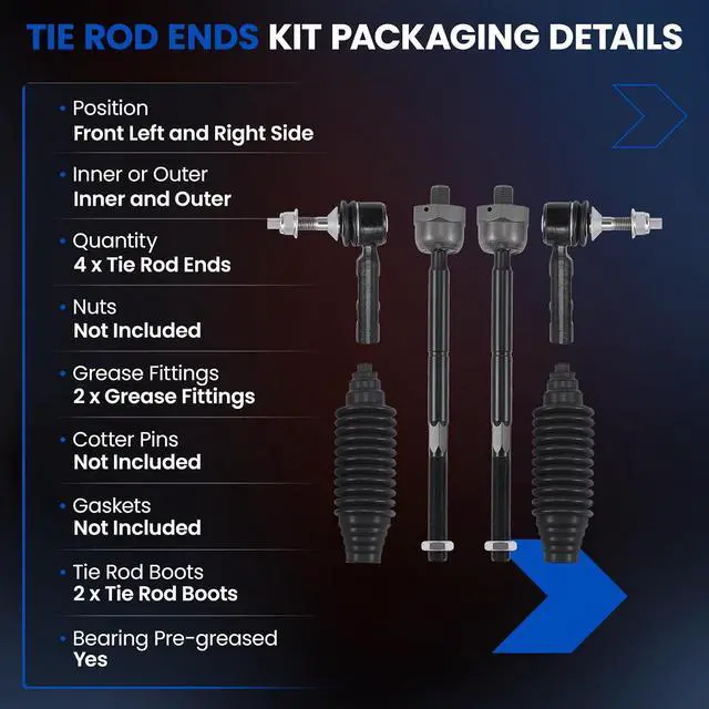 Alt view image 3 of 7 - 6-PC Tie Rod Ends Kits Compatible with Ford Expedition 2003-2006,2xOuter tie rod ES3695,2xInner tie rod EV456,2xdust cover