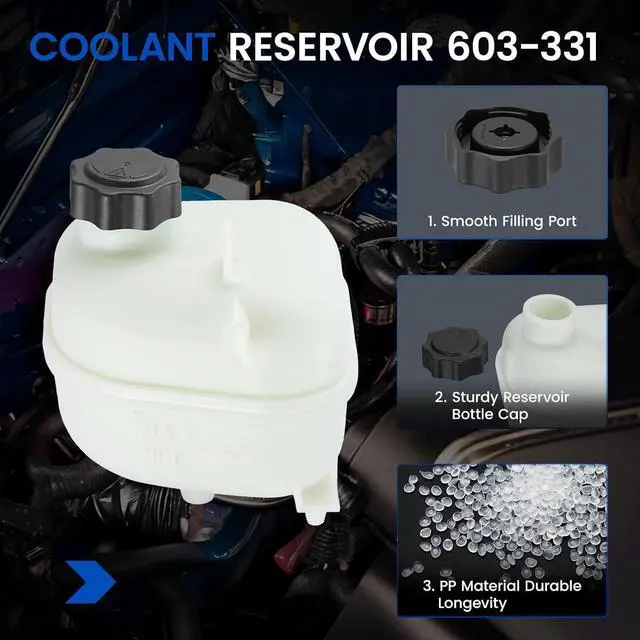 Alt view image 2 of 7 - 603-331 Engine Coolant Reservoir Tank for Mini Cooper 2002-2008 | Fits Mini Cooper 2002-2008 1.6L; OE 17137529273/17107515499; 0.55L, non-pressurized; Durable PA66+GF30; Direct replacement
