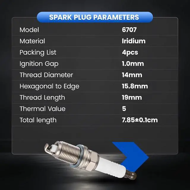 Alt view image 4 of 7 - 6707 Iridium Spark Plugs 4 Pack - Compatible with Dodge Journey 2.4L (2009-2020), Compatible with Jeep Patriot/Compass, Sebring 200, 2.0L/2.4L L4 Engine - Replaces 6707 Spark Plug