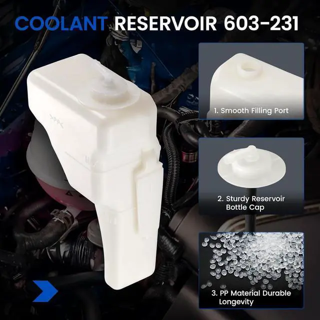 Alt view image 4 of 7 - 603-231 Engine Coolant Reservoir Tank for Honda Civic 92-97 | Fits Honda Civic 1992-1995 & del Sol 1993-1997 1.5-1.6L; OE 19101-P08-000; 400ml, non-pressurized cap; Direct replacement