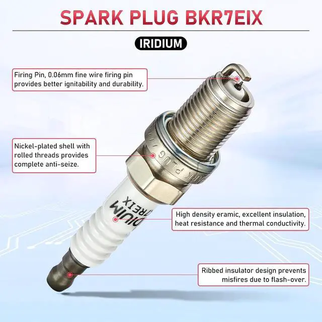 Alt view image 2 of 7 - BKR7EIX Iridium Spark Plugs 4 Pack Compatible with Honda Civic VW Passat Golf Jetta Scirocco 1.6L 1.8L 2.0L L4 Engine Replacement for 2551 SP1011 9770 2667 Spark Plug