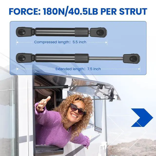 Alt view image 2 of 7 - C1615046 7.5" Gas Strut,40Lbs/178N Lift Support,Gas Spring for Rv Overhead Cabinet Door Sentry Safe Box Lid, Lift Support for Lightweight Tool Box Boat Hatch Replacement Parts, 2-Piece Set