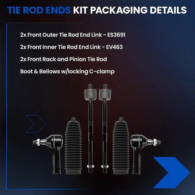 Alt view image 4 of 7 - 6-PC Tie Rod Ends Kits Compatible with Ford F-150 2004-2008,2xOuter tie ES3691,2xInner EV463,2xdust cover