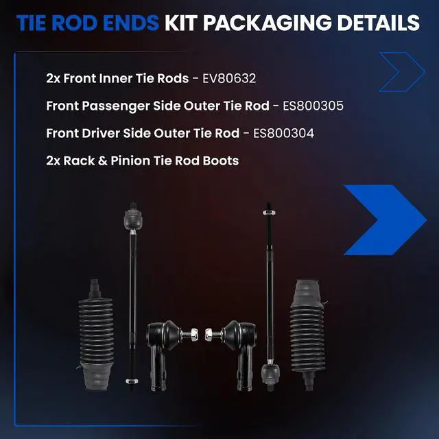 Alt view image 4 of 7 - 6-PC Tie Rod Ends Kits Compatible with Ford Focus 2008,2xInner tie rod EV80632,2xOuter tie rod ES800304 ES800305,2xdust cover