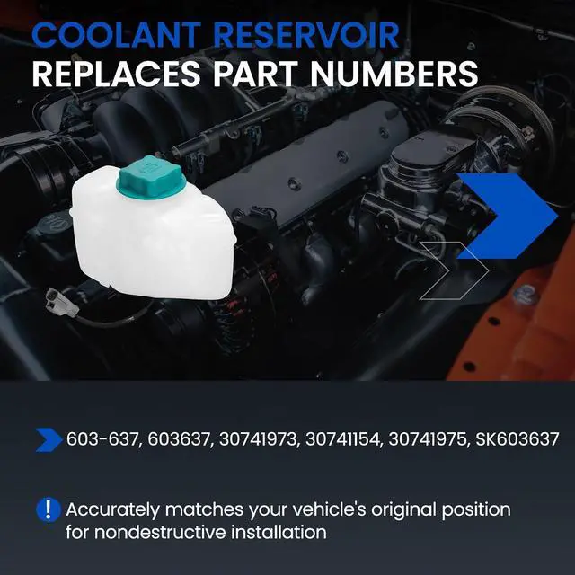 Alt view image 3 of 7 - 603-637 Engine Coolant Reservoir Tank for Volvo S60/S80/V70/XC90 | Fits Volvo S60 01-09, S80 99-06, V70 98-07, XC90 03-14 2.3-2.9L; OE 30741973/30741154; 1L, 21.7PSI cap, w/o sensor; Direct