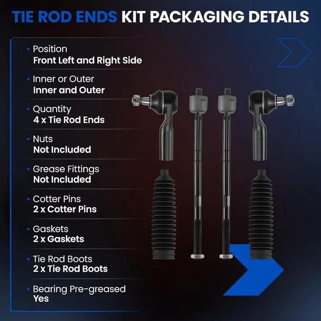 Alt view image 3 of 7 - 6-PC Tie Rod Ends Kits Compatible with Ford Escape 2005-2009,2xInner tie rod EV800366,2xOuter tie rod ES3631,2xdust cover