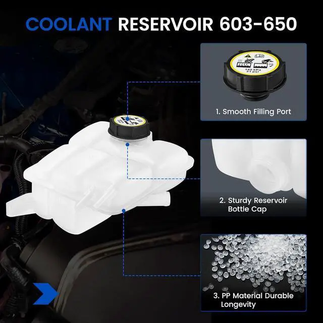 Alt view image 4 of 7 - 603-650 Engine Coolant Reservoir Tank for Volvo C30/S40/V50/C70 | Fits Volvo C30/C70 06-13, S40/V50 04-11; Fits Ford Focus 07-11 2.4/2.5L; OE 30776151/30680958; 1.2L, pressurized, w/ sensor