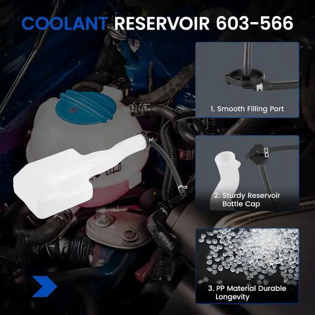 Alt view image 2 of 7 - 603-566 Engine Coolant Overflow Tank for Toyota RAV4 01-05 | Fits Toyota RAV4 2001-2005 2.0L/2.4L; OE 1647028050/TO3014107; 0.8L, non-pressurized; Durable HDPE; Direct replacement