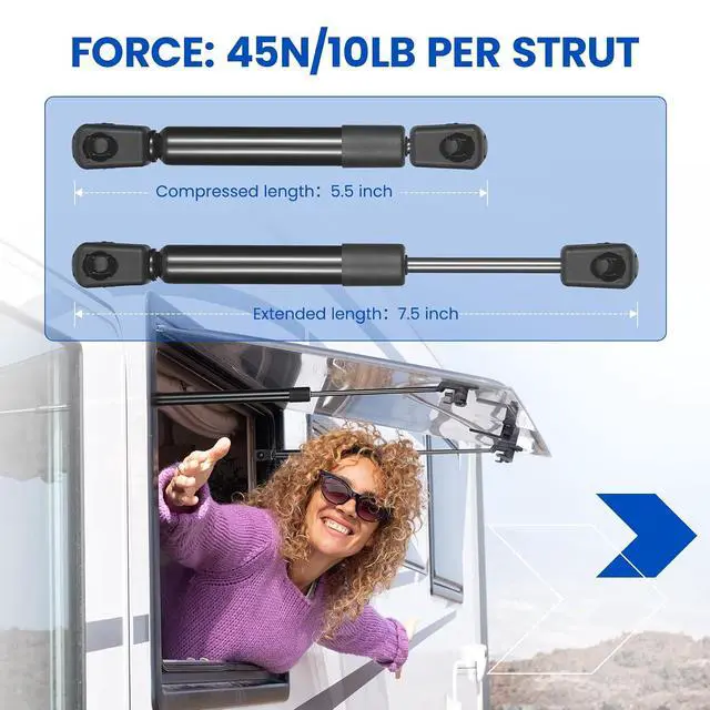 Alt view image 2 of 7 - SPD490010 7.5" Gas Strut,10Lbs/45N Lift Support,Gas Spring Shocks for Sentry Safe Door Rv Overhead Cabinet Lid Lightweight Tool Box Toybox Storage Deck Boat Hatch Replacement, 2-Piece Set