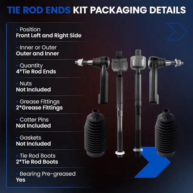 Alt view image 3 of 7 - 6PCS EV800457 ES800515 Front Inner/Outer Tie Rod Ends Kit w/Tie Rod Boot Compatible with Lincoln Navigator 2007-2014, Compatible with Ford 2007-2014 Expedition 2009-2014 F150