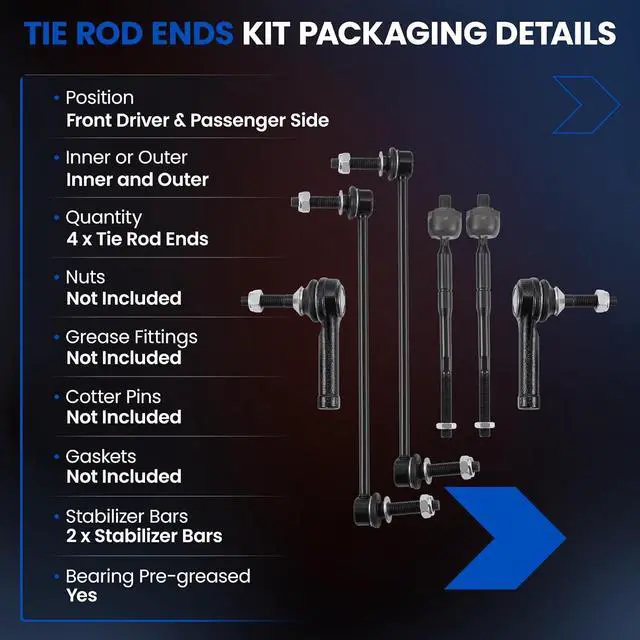 Alt view image 3 of 7 - 6-PC Steering Suspension Kits Compatible with Ford Explorer 2011-2018,2xOuter tie rod ES800952,2xInner tie rod EV800893,1xStabilizer Bar Link K750616,1xStabilizer Bar Link K750617