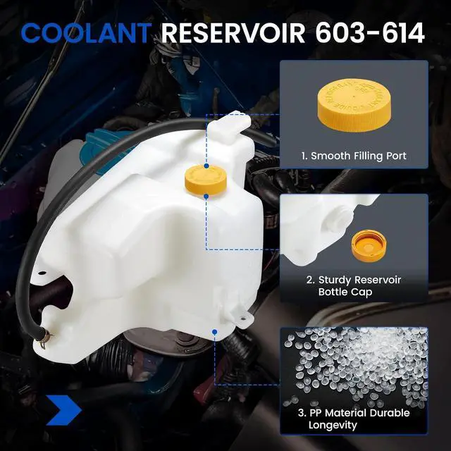 Alt view image 2 of 7 - 603-614 Engine Coolant Reservoir Tank for Nissan Altima/Maxima | Fits Nissan Altima 2002-2006 2.5L/3.5L & Maxima 2003-2008 3.5L; OE 21710-8J000/NI3014105; PP material; Direct replacement
