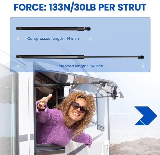 Alt view image 2 of 7 - 24" Gas Strut Shock,30Lbs/133N Lift Support,Shocks Prop Lift Gas Spring Shocks Prop Lift for Tonneau Cover Truck Pickup Bed RV Door Replacement Sturt SE244P30EZ10, 2-Piece Set (SE24OTHER30)