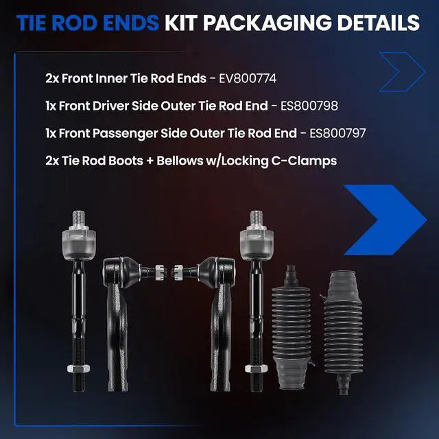 Alt view image 4 of 7 - 6-PC Tie Rod Ends Kits Compatible with Ford Fusion 2010-2012,2xInner tie rod EV800774,1xOuter tie rod ES800798,1xOuter tie rod ES800797,2xdust cover