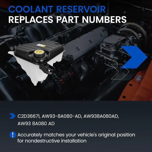 Alt view image 3 of 7 - C2D36671 Engine Coolant Reservoir Tank for Jaguar XJ 2010-2018 | Fits Jaguar XJ 2010-2018 3.0L/5.0L; OE C2D61179/AW93-8A080-AD; 2.17L, 29PSI cap, with sensor; Direct replacement