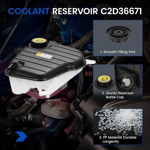 Alt view image 2 of 7 - C2D36671 Engine Coolant Reservoir Tank for Jaguar XJ 2010-2018 | Fits Jaguar XJ 2010-2018 3.0L/5.0L; OE C2D61179/AW93-8A080-AD; 2.17L, 29PSI cap, with sensor; Direct replacement