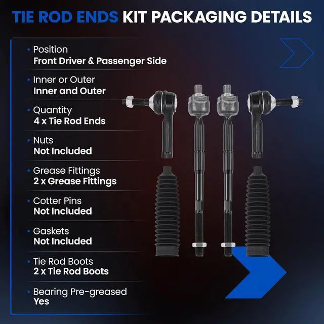 Alt view image 3 of 7 - 6-PC Tie Rod Ends Kits Compatible with Ford Flex 2009-2016,2xInner tie rod EV800776,2xOuter tie rod ES800222,2xdust cover