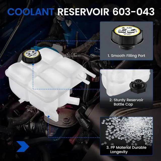 Alt view image 2 of 7 - 603-043 Engine Coolant Overflow Tank for Mazda 3 04-13 | Fits Mazda 3 2004-2013 2.0L/2.3L; OE LF5015350/LF5015350A; 21PSI cap; Direct replacement; Durable PP