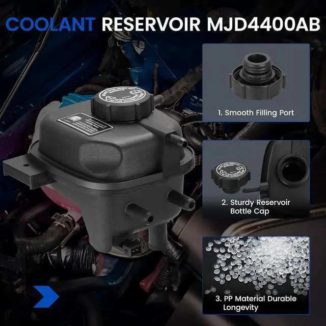 Alt view image 2 of 7 - MJD4400AB Engine Coolant Reservoir Tank for Jaguar XK8 97-06 | Fits Jaguar XK8 1997-2006 4.0/4.2L V8; OE MJD4400AB; 0.5L, non-pressurized, with sensor; Direct replacement