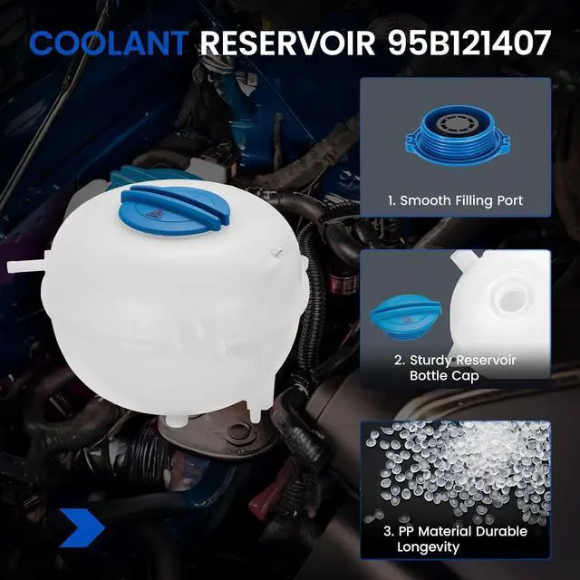 Alt view image 2 of 7 - 95B121407 Engine Coolant Reservoir Tank for Porsche Macan 2015-2018 | Fits Porsche Macan 2015-2018 3.0/3.6L; OE 95B-121-407; 1.7L, 20.3PSI cap, with sensor; Direct replacement