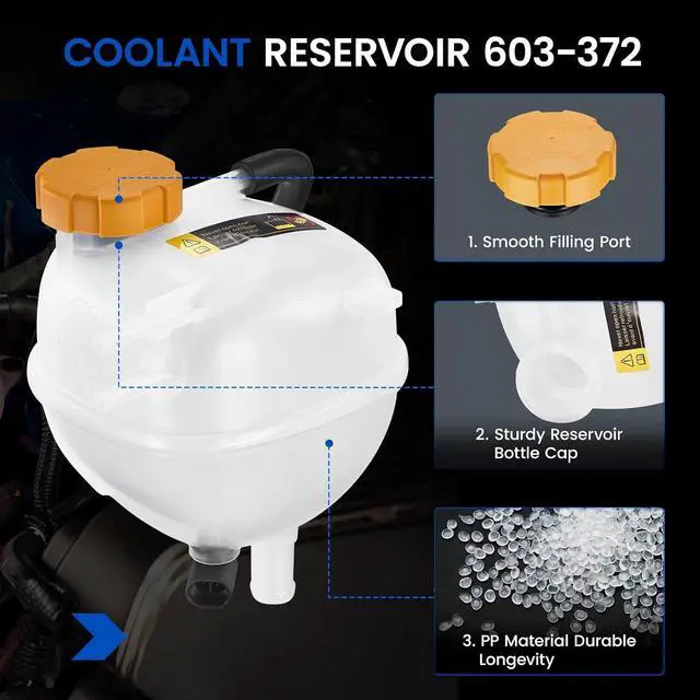 Alt view image 4 of 7 - 603-372 Engine Coolant Reservoir Tank for Saab 9-3/9-3X/Vectra | Fits Saab 9-3 03-11 & 9-3X 10-11 & Chevy Vectra 2003-2005 2.0-3.2L; OE 9202200/9202799; 1L, pressurized, w/ sensor; Direct