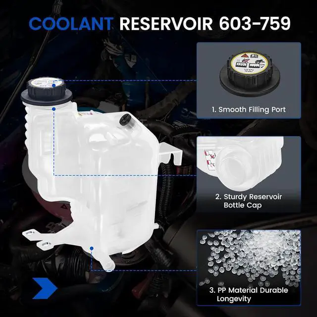 Alt view image 4 of 7 - 603-759 Engine Coolant Reservoir Tank for Land Rover LR3/LR4/Sport | Fits Land Rover LR3 05-09, LR4 10-16 & Range Rover Sport 06-13; OE PCF500011/PCF500014; 1.2L, pressurized, w/ sensor; Direct