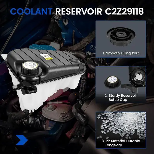 Alt view image 2 of 7 - C2Z29118 Engine Coolant Reservoir Tank for Jaguar XF 2010-2015 | Fits Jaguar XF 2010-2015 2.0/3.0/5.0L; OE C2Z15579/C2Z22872/C2Z11292; 2.05L, 29PSI cap, with sensor; Direct replacement