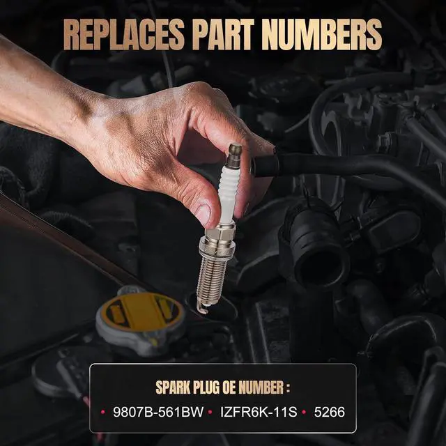Alt view image 3 of 7 - Set of 4 Iridium Spark Plugs 9807B-561BW Compatible with 2002-2006 RSX 2003-2007 Accord 2006-2011 Civic 2002-2009 CR-V 2003-2011 Element 2.0L 2.4L L4 Replacement for IZFR6K-11S 5266 Spark Plug