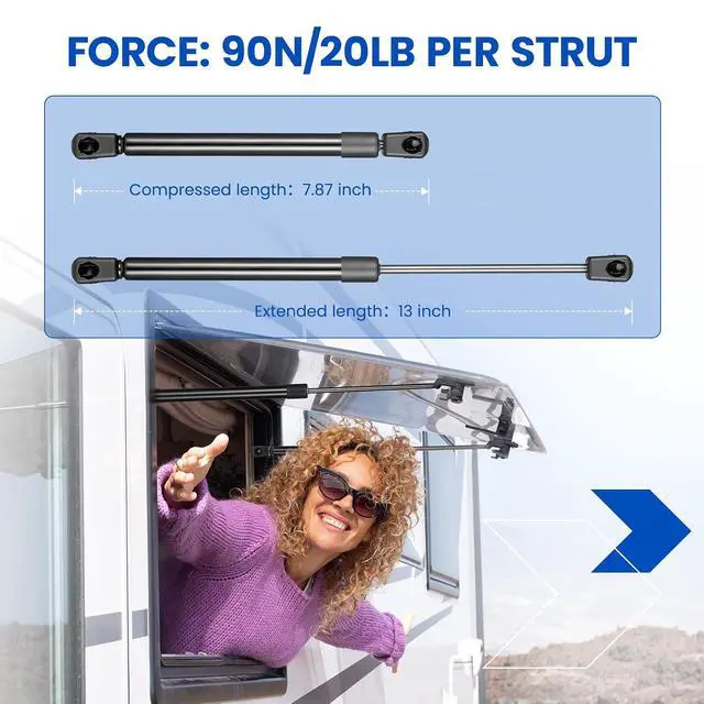Alt view image 2 of 7 - C1620125A C16-20125A 13" Gas Strut,20Lbs/89N Lift Support,Gas Spring for Snugtop LEER are ATC Camper Shell Topper Rear Window, Hydraulic Lift Support Truck Toolbox Cap Canopy, Set of 2