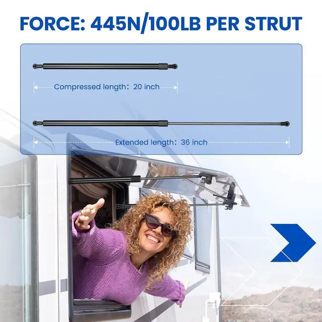 Alt view image 2 of 7 - P8155 36" Gas Strut,100Lbs/445N Lift Support,36 inch Gas Spring for Tonneau Cover Heavy Duty RV Bed TV Cabinet Floor Hatch Storage Toy Box Toolbox Lid Truck Topper Camper Window, 2-Piece Set