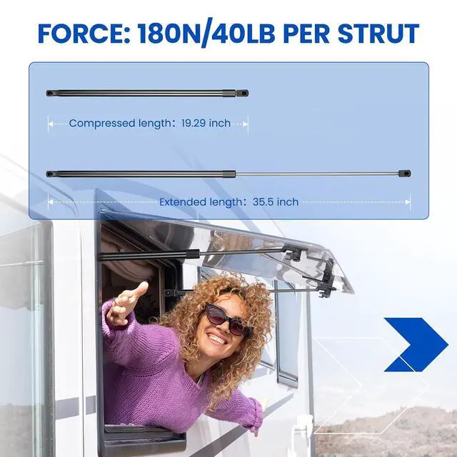 Alt view image 2 of 7 - C1615952 35" Gas Strut,40Lbs/178N Lift Support,Gas Spring forHeavy Duty Trap Door Truck Bed Tonneau Cover Camper Shell Topper Outside RV Kitchen Door RV Bed Replacement, 2-Piece Set (C16-15952)