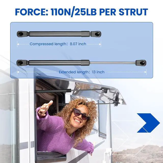 Alt view image 2 of 7 - C16-15091 13" Gas Strut,25Lbs/111N Lift Support,Gas Spring for Snugtop LEER are ATC Camper Shell Topper Rear Window, Hydraulic Lift Support Truck Toolbox Cap Canopy Replacement, 2-Piece Set