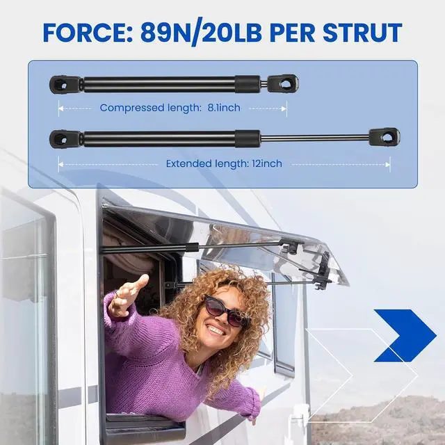 Alt view image 2 of 7 - C16-15053 12" Gas Strut 12 inch 20Lbs/89N Struts Shock Lift Support Gas Spring for are Leer Camper Topper Side Window Toolbox Cabinet Lid Camper Shell Truck Topper Bed Truck Canopy, 2 Pcs
