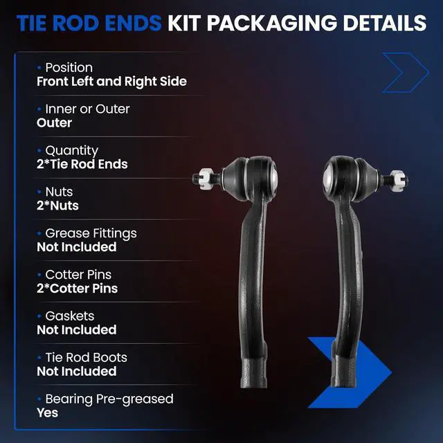 Alt view image 3 of 7 - 2PCS ES800582 ES800583 Front Outer Tie Rod Ends Kit Compatible with Nissan 2008-2013 Rogue, 2014-2015 Rogue Select