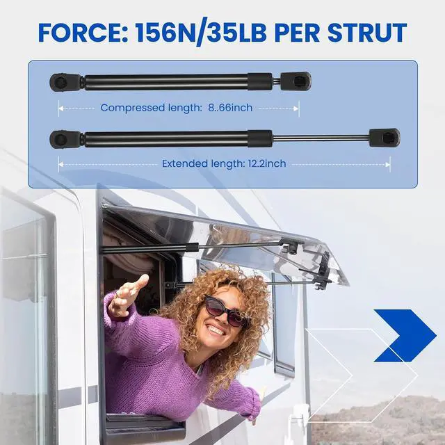Alt view image 2 of 7 - C16-10788 12" Gas Strut 12 inch 35Lbs/156N Struts Shock Lift Support Gas Spring for are Leer Camper Shell Topper Rear Window Truck Bed Cover Cabinet Lid Door Trap Door Shed Window, 2 Pcs