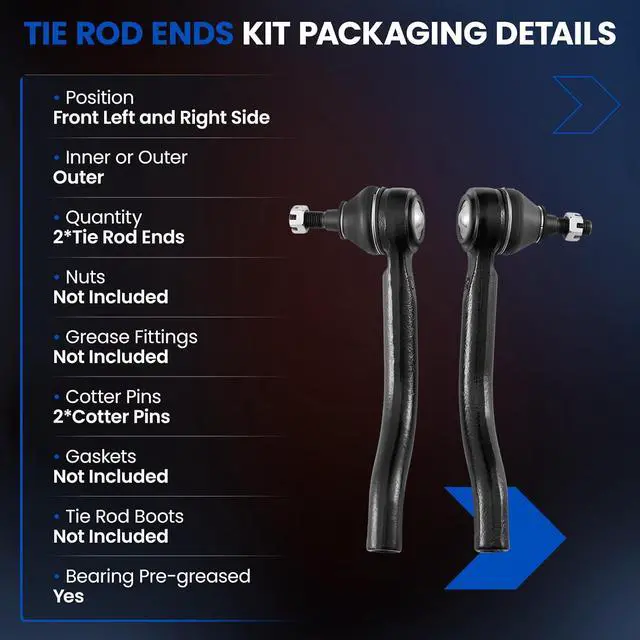 Alt view image 3 of 7 - 2PCS ES800357 ES800358 Front Outer Tie Rod Ends Kit Compatible with Nissan 2009-2018 Maxima, 2009-2012 Murano,2007-2015 Altima