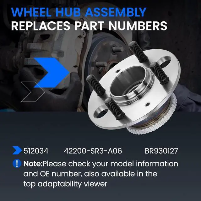 Alt view image 5 of 7 - 512034 Rear Wheel Bearing and Hub Assembly Compatible with Honda Civic 1992-1995 1.6L, Compatible with Acura Integra 1994-1997 1.8L, Gas, 2 PCS