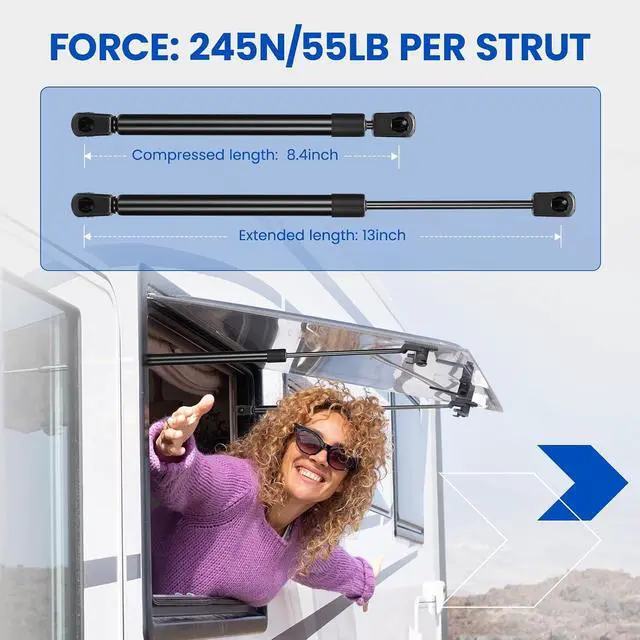 Alt view image 2 of 7 - C16-15120 13" Gas Strut 13inch 55Lbs/245N Struts Shock Lift Support Gas Spring for Camper Shell Shock Truck Tailgate Assist Shock Car Hood And Hatch Lift Truck ToolBox SnugTop Rear Window,2 Pcs