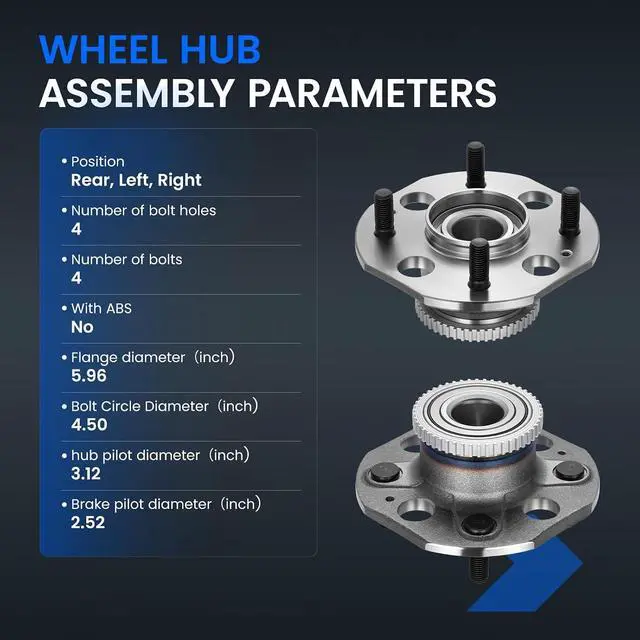 Alt view image 4 of 7 - 512177 Rear Wheel Bearing and Hub Assembly Compatible with Honda Accord 1998-2002 2.3L L4, Gas, 2 PCS